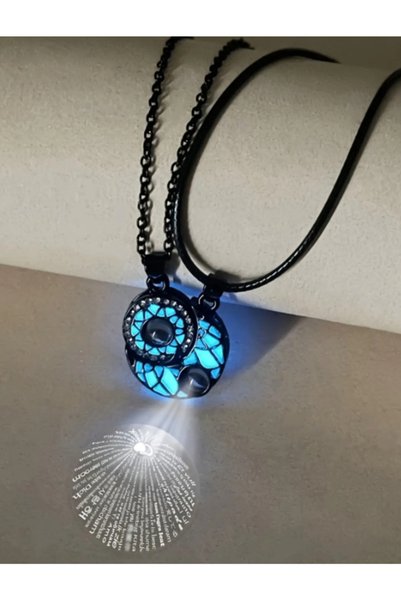 Choice Black Gun Plated Luminous 100 Languages I Love You Necklace, Glow in t...