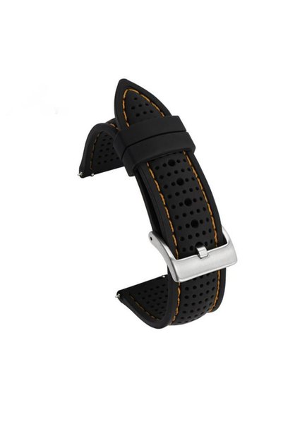 Choice14 24mm Black Orange Breathable Silicone Watch Band 18/20/22/24mm, Quic...