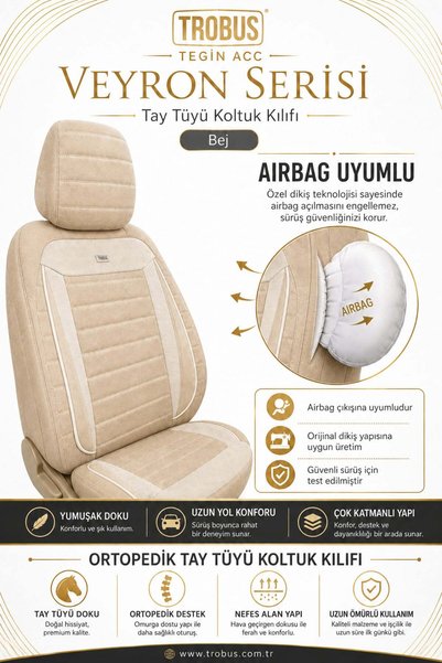TROBUS Toyota Corolla Sedan 2002 Sonrası Uyumlu Veyron Serisi Bej Tay Tüyü Koltuk Kılıfı