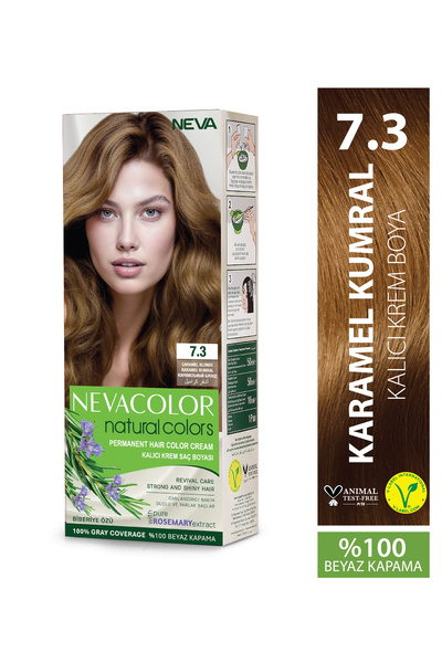 Neva Color Natural Colors 7.3 KARAMEL KUMRAL Kalıcı Krem Saç Boyası Seti