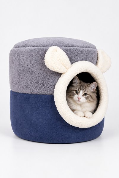Nerotex Mavi Gri Kutu Kedi Yatağı Yuvası Yıkanabilir 40x40 Cm