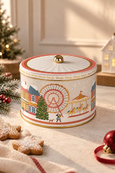 Sarkap Home 3,4 Litre Winter Joy Kulplu Yuvarlak Metal Kutu 190x120mm