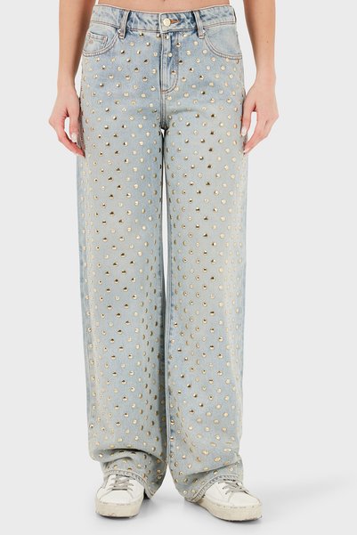 Armani Exchange %100 Pamuk Oversize Fit Zımba Detaylı Jeans Kadın KOT PANTOLO...