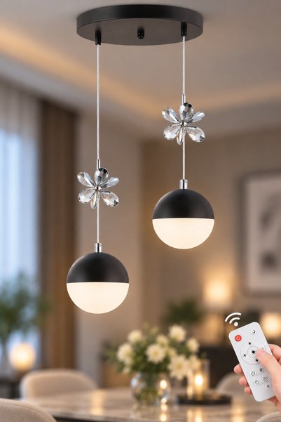 İstanbul Avize Kelebek 2'li Siyah Modern 3 Renk Led Avize