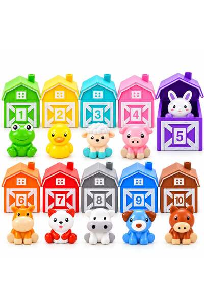 Malvys Joc educativ ferma cu animale Malvys®, set 10 casute colorate numerota...