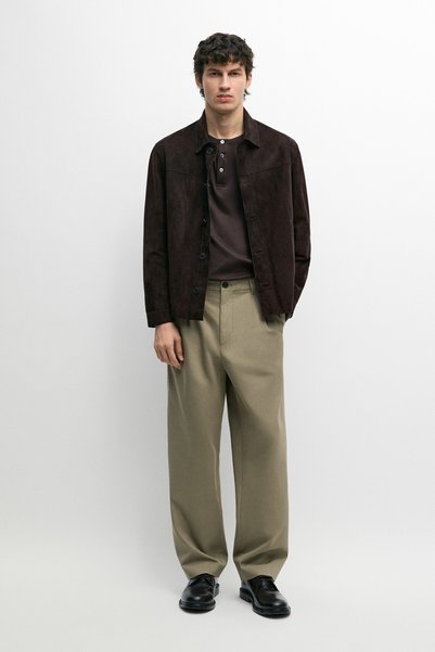 Massimo Dutti Çift pensli %100 pamuklu pantolon