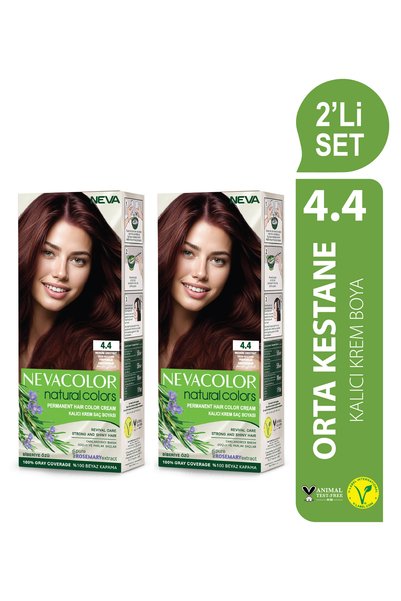 Neva Color Natural Colors 2'Lİ SET 4.4 ORTA KESTANE Kalıcı Krem Saç Boyası Seti