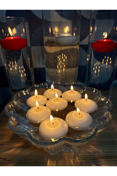 BlueDaisyCandle SUDA YÜZEN MUM BEYAZ 9'LU , SUDA BATMAYAN MUM ,