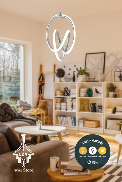 Lzy Avize Store Valens Tekli Krom 3 Renk Işıklı Power Ledli Salon Mutfak Oda ...