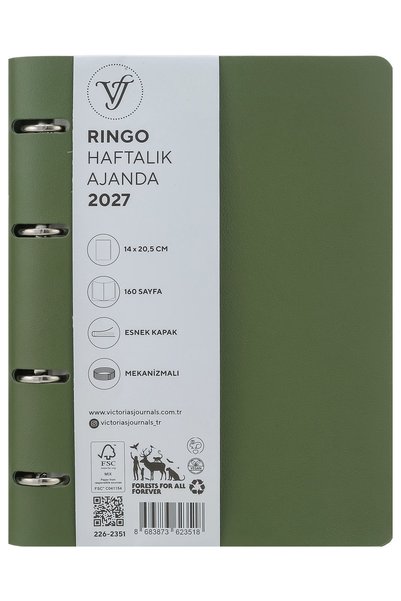 Victoria's Journals RinGo 2027 Haftalık Ajanda A5. Vegan Deri Esnek Kapak Ivo...