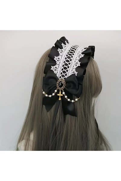 Choice black Women Gothic Lolita Wide Lace Headdress Maid Lace Handmade Versa...