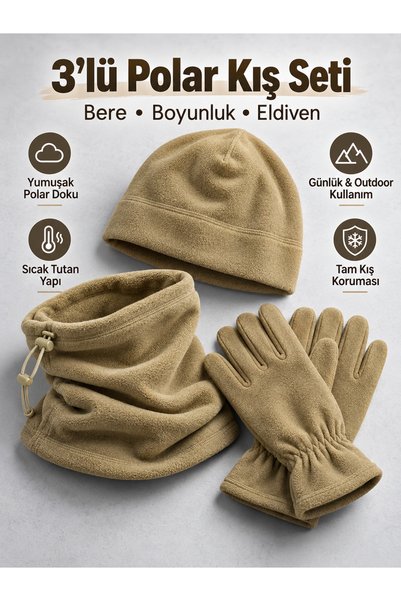 Comutan 3'lü Polar Bere-Boyunluk-Eldiven Seti