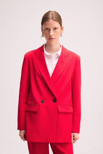 DeFacto Oversize Geniş Kalıp Ceket Yaka Düğmeli Basic Düz Blazer Ceket C2457A...