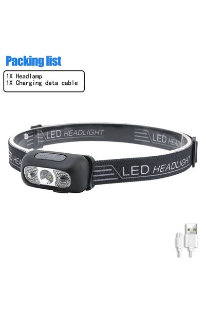 Choice4 black 1PC Mini LED Headlamp USB Rechargeable Headlight Wave Sensor He...