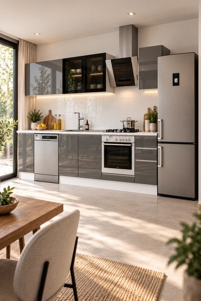 Alvinka 280X210 Cm High Gloss Mutfak Dolabı M-E80S40S40-3 High Gloss | Antras...
