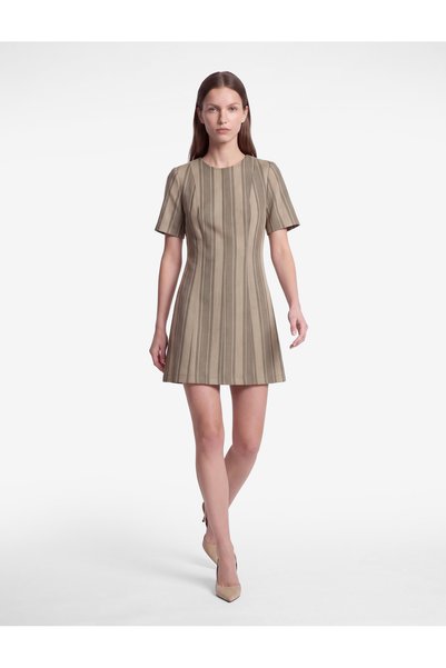 Koton فستان قصير مخطط بأكمام قصيرة وياقة دائرية من مزيج الفيسكوز