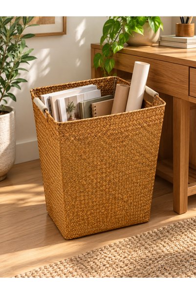 Bahçem Bambu Derin Dikdörtgen Ahşap Kulplu Düzenleyici/sepet/organizer 34*23*...