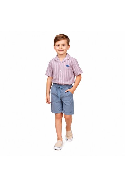 Top Kids Boys Summer Casual 2-Piece Set: Striped Cuban Collar Shirt & Shorts ...