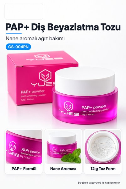 YUES PAP+ Diş Beyazlatma Tozu 12 g Nane Aromalı Diş Temizleme ve Ağız Bakım Tozu