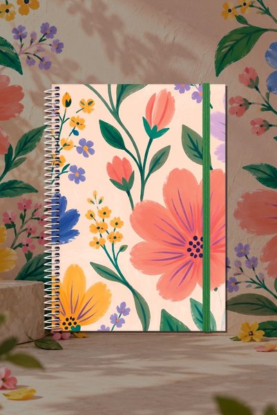 Le Color دفتر ملاحظات بلو جاردن حلزوني مخطط باللون البيج مقاس 13x18 سم