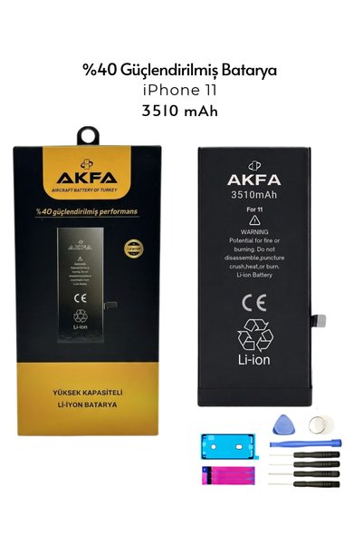 Akfa iPhone 11 Uyumlu %40 Güçlendirilmiş Telefon Bataryası 3510 mAh + Tamir Seti