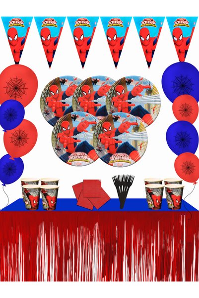 SPIDERMAN Spiderman Metalized Table Skirted 16-Person Birthday Party Supplies...