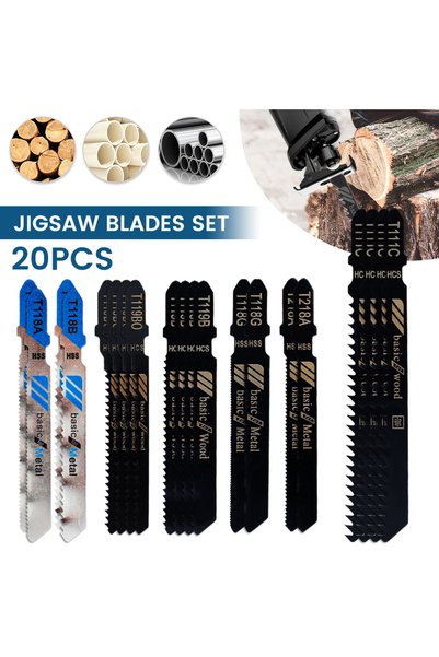 Choice 20pcs 20Pcs Jigsaw Blades Set T-Shaft HCS Assorted Jig Saw Blades for ...