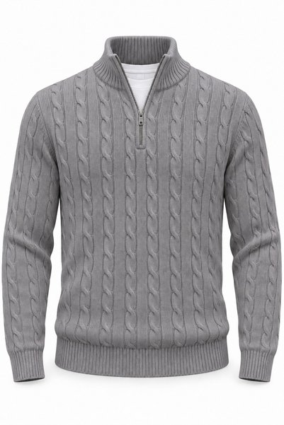 Valiberta Bardem Braided Half-Zip Men's Knit Sweater - Smoked