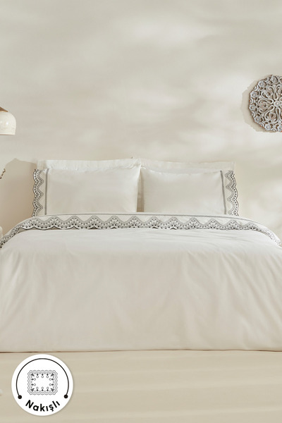 Karaca Home Σετ Παπλωματοθήκης Κεντημένος Διπλός Κρεβατιού Orvin Λευκός