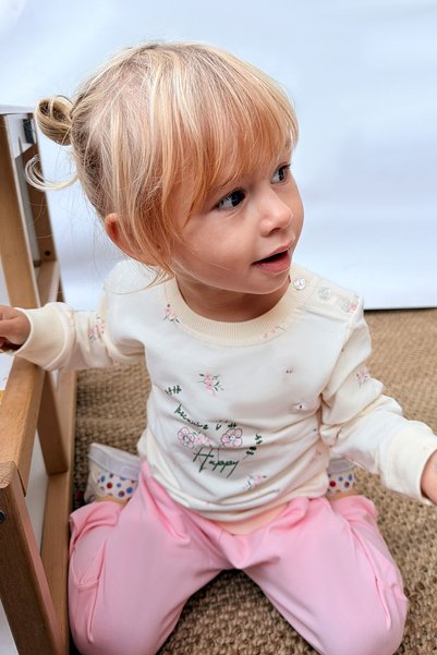 Breeze Baby Girl Tracksuit Set Pink Floral Print 6 Months-2 Years, Cream