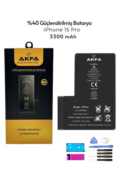 Akfa Iphone 15 Pro Uyumlu %40 Güçlendirilmiş Telefon Bataryası 3300 Mah Tamir...