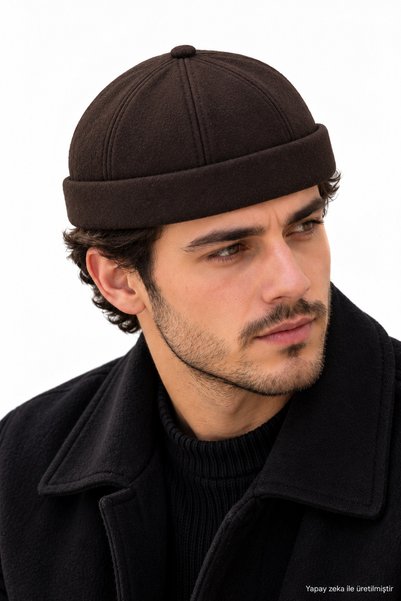 ZERAMİNE Kaşe Docker Bere Şapka Yünlü Unisex Kahverengi