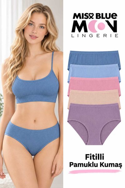 missblue moon Kadın Fitilli Ribana Pamuklu Külot 5'li Paket 5450