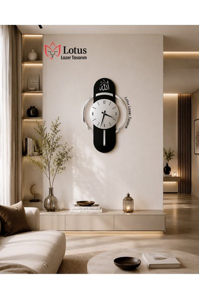 LotusLazer Tasarım ALLAH C.C. Lafızlı Aynalı Pleksi Duvar Saati – Gümüş 75 cm...