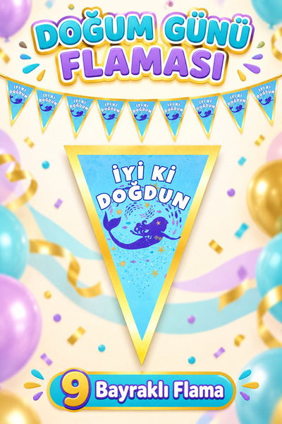 Cadde Süs Mermaid Themed Pennant Flag