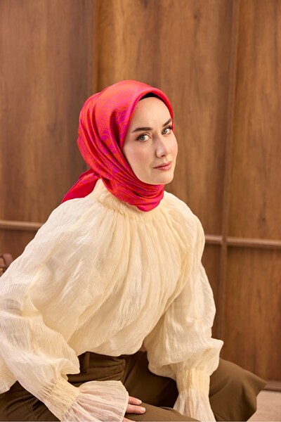 Silk Home وشاح ماندالا من الحرير التويلي باللون الفوشيا 90x90