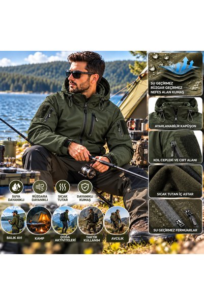 special Tactical Taktik Su ve Rüzgar Geçirmez Softshell Kamuflaj Mont Outdoor...