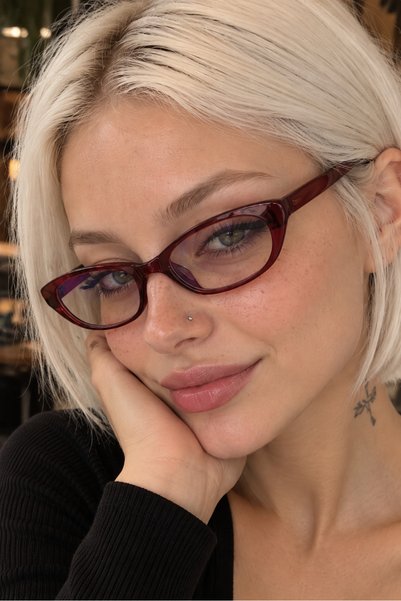 LOOKUP Capella- Blue Light Protection Glasses Women's Cat Eye Burgundy Optica...