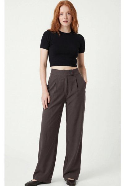 DIANNA Stretch Fabric Double Buttoned Flexible Buttons Anthracite Palazzo Pants
