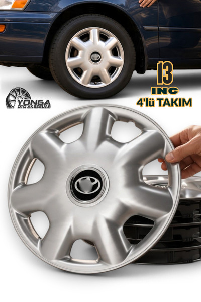 YONGA OTO AKSESUAR TOYOTA Corolla Efsane Kasa 13 İnç Jant Kapağı 4'lü Set Gümüş + 4 Amblem + 8 Cırt Kelepçe