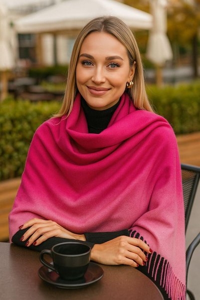 Axesoire 15167 Batikli Fuşya Püsküllü Kalın Şal