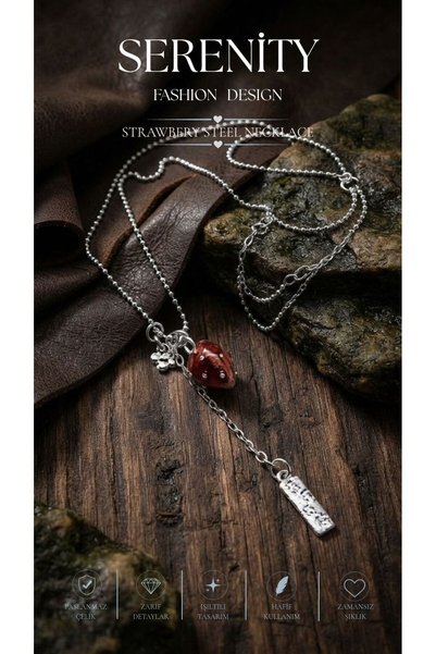Serenity Strawberry Charm Steel Necklace