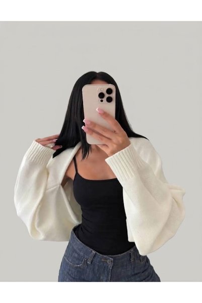 FLEX FASHION Γυναικεία Ακρυλική Ζακέτα Πλεκτό Κρεμ Χρώματος Street Fashion