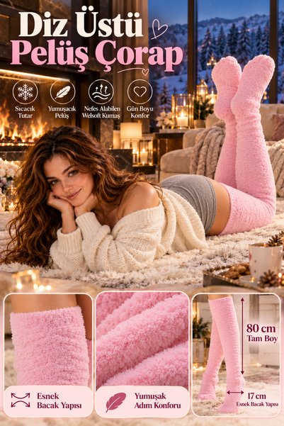 SWEAT FAST Peluş Çorap Welsoft Diz Üstü Sock Uyku Oda Çorabı Ayak Isıtıcı Uzu...