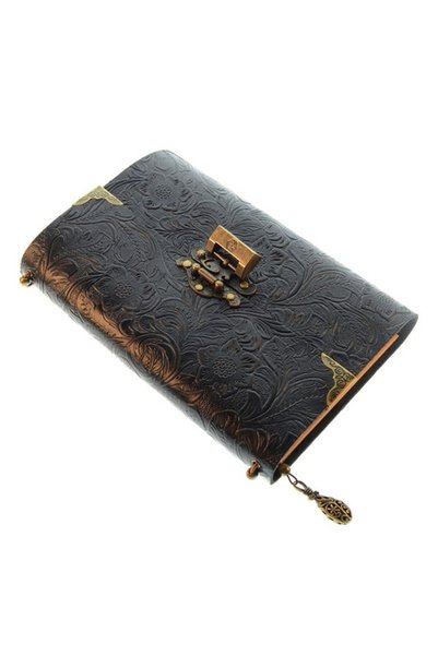 Choice1 Black Embossed Pattern Soft Leather Travel Notebook with Lock and Key...