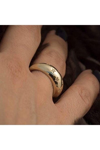 Choice 7 R446 Crystal Star Chunky Ring For Women Vintage Trendy Gold Color Zi...