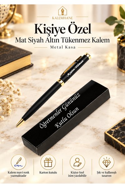 kalemhane Öğretmenler Günü Hediyesi Mat SiyahKişiye Özel İsimli Tükenmez Kalem