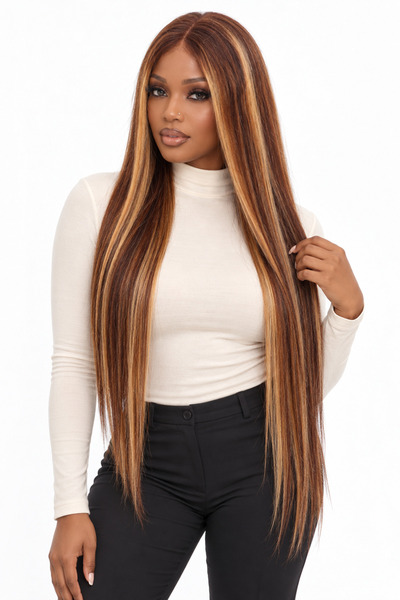GOLEN Hair 26 Inch P4/27 Bone Straight Vietnamese Human Hair Wig – 100% Virgi...