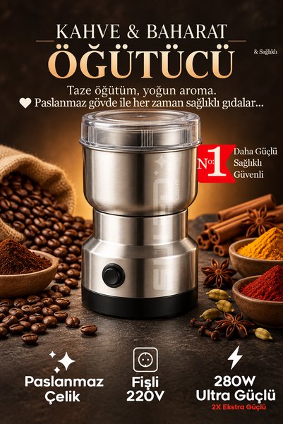 SULED Kahve Baharat Öğütücü 280W Paslanmaz Bıçaklı Çelik 220V Fişli Öğütücü -...