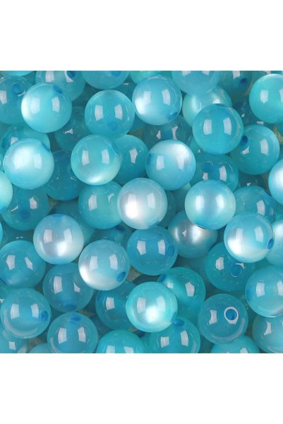 Choice Hole blue 50PCS resin imitation cat's eye round beads, colored straigh...
